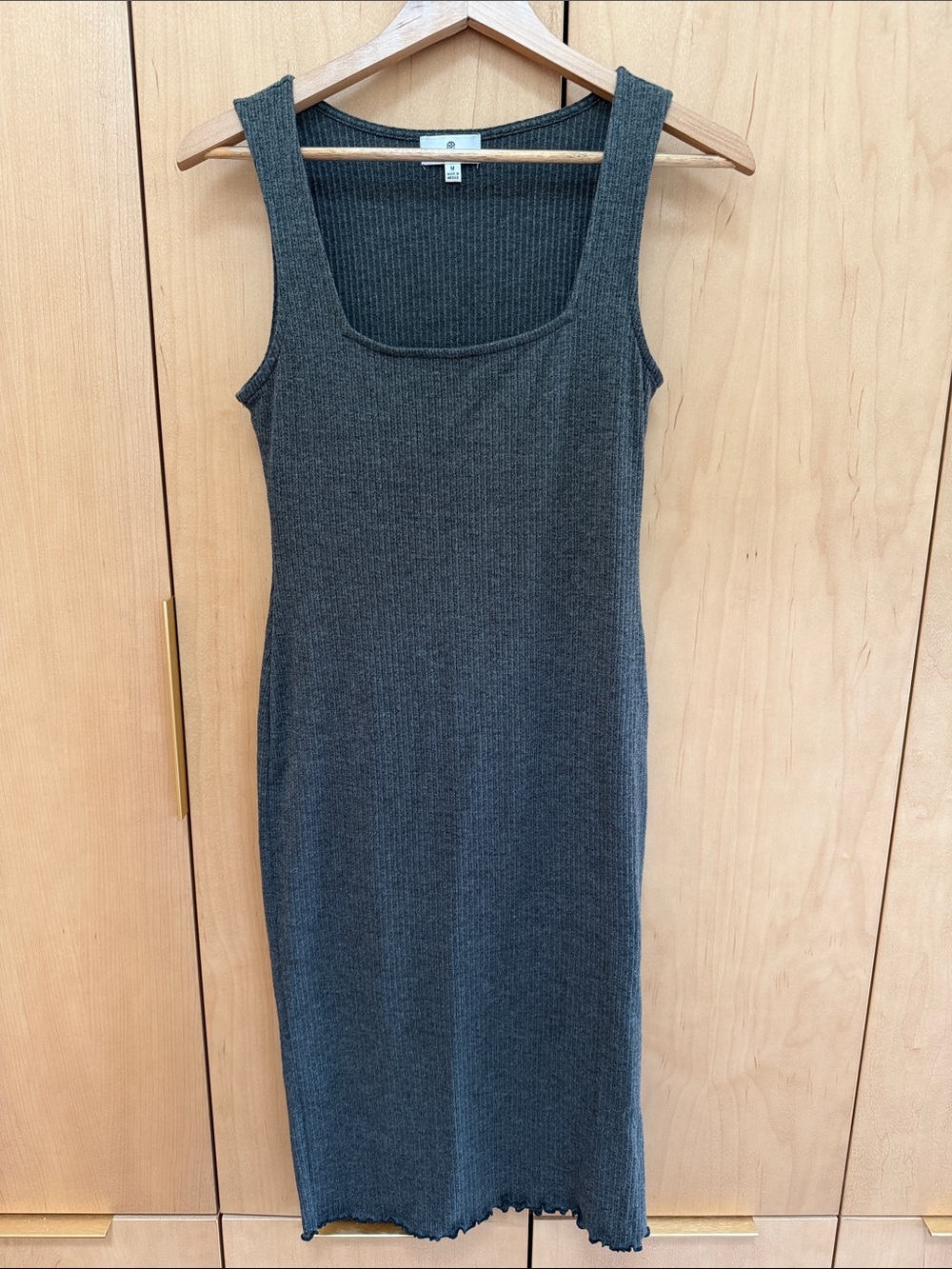 Socialite Ribbed Square Neck Tank Midi Dress - Dark Gray
